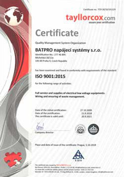 Certifikát ISO-9001 anglicky